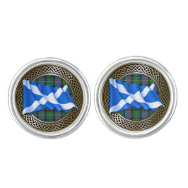 Clan Malcolm Tartan Knot & Flag Manschetten Knöpfe