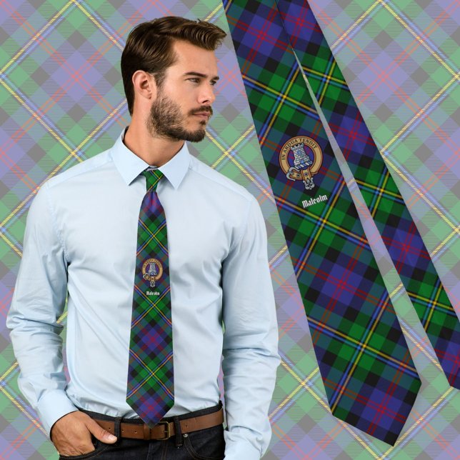Clan Malcolm-Wappen auf Tartan Krawatte (Von Creator hochgeladen)