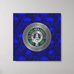 Clan Malcolm Wappen & Tartan Knot on Thistle Leinwanddruck