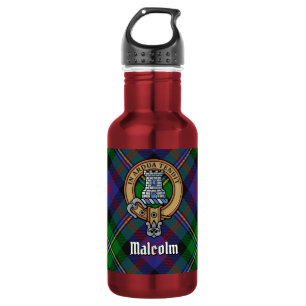Clan Malcolm-Wappen über Tartan Edelstahlflasche
