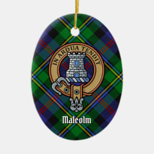 Clan Malcolm-Wappen über Tartan Keramik Ornament
