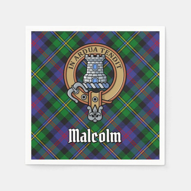 Clan Malcolm-Wappen über Tartan Serviette (Vorderseite)