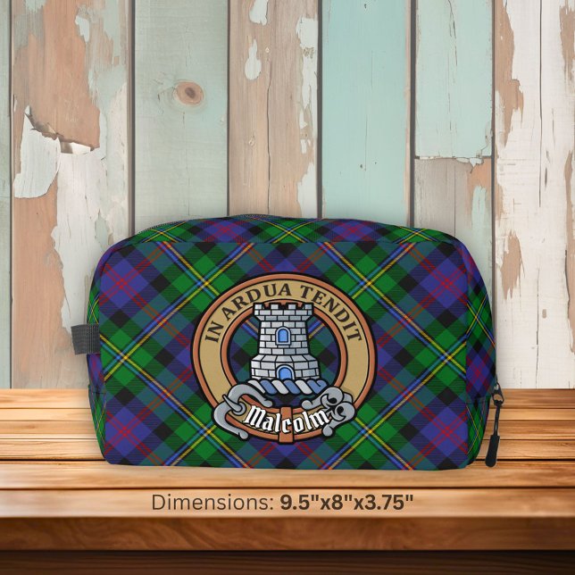 Clan Malcolm-Wappen über Tartan Waschbeutel (Von Creator hochgeladen)