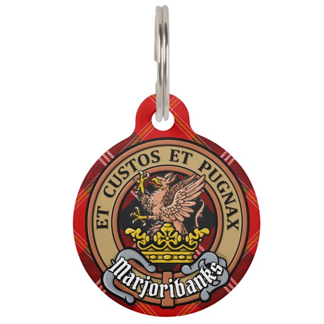Clan Marjoribanks Wappen über Tartan Haustiermarke (Vorderseite)