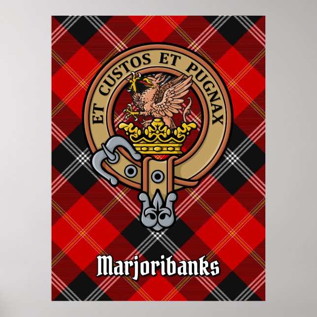 Clan Marjoribanks Wappen über Tartan Poster (Vorne)