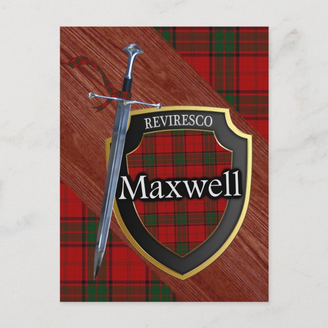 Clan Maxwell Tartan Sword & Shield Postkarte (Vorderseite)