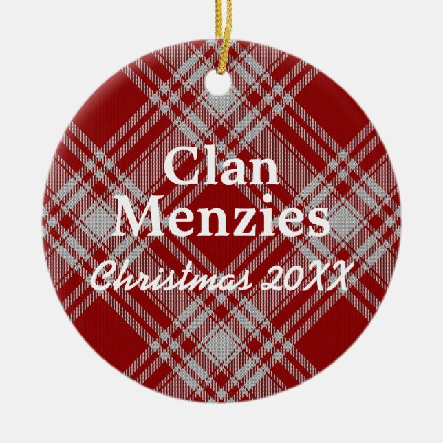 Clan Menzies Scottish Red White Tartan Keramikornament (Vorne)