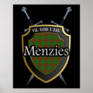 Clan Menzies Tartan Scottish Shield & Schwerter Poster
