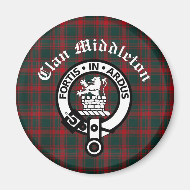 Clan Middleton Wappen Abzeichen und Tartan Magnet (Vorne)