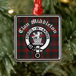 Clan Middleton Wappen Abzeichen und Tartan Ornament Aus Metall