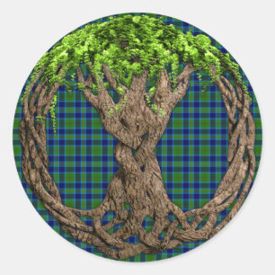 Clan-MillerTartan und keltischer Baum des Lebens Runder Aufkleber