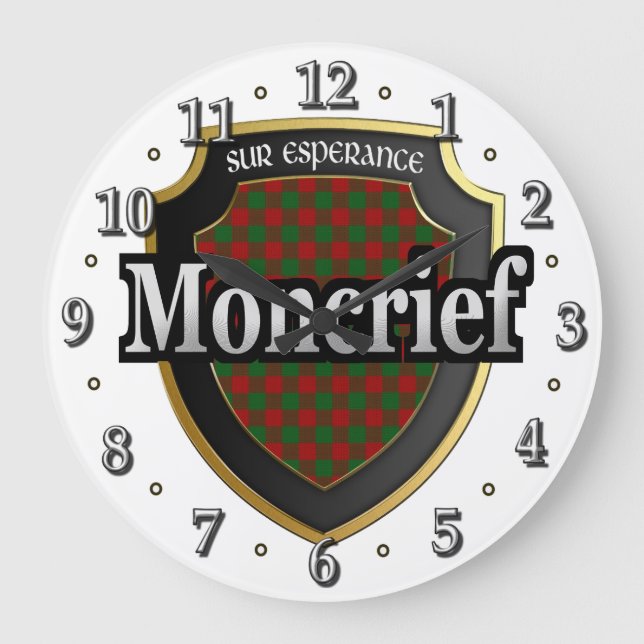 Clan Moncrief Tartan Scottish Dream Clock Große Wanduhr (Vorderseite)