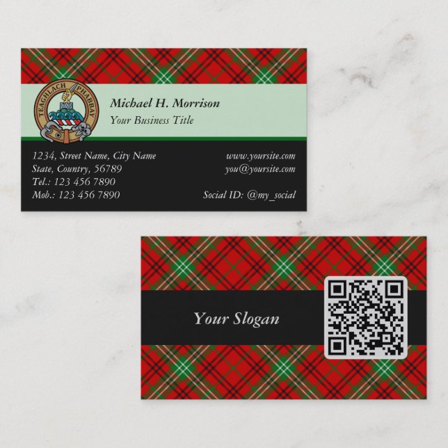 Clan Morrison Carte de visite Tartan Rouge (Devant / Derrière)