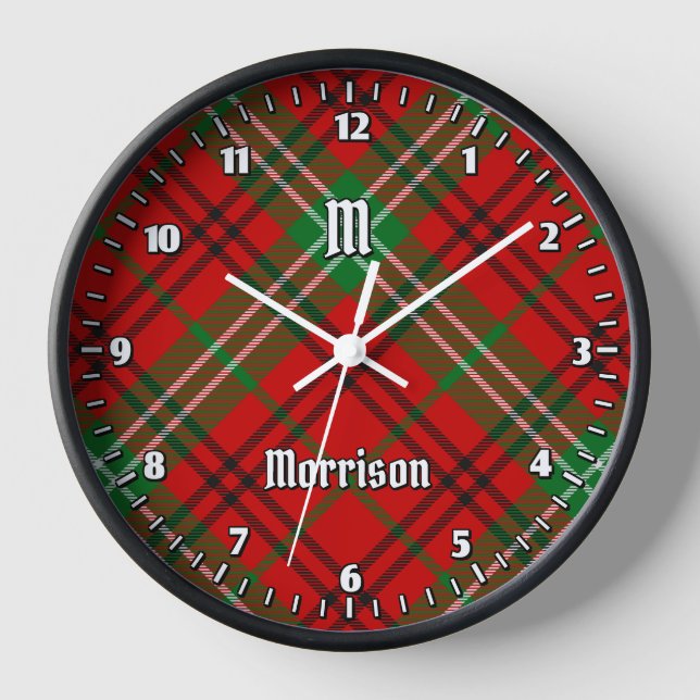 Clan Morrison Red Tartan Large Clock Uhr (Vorderseite)