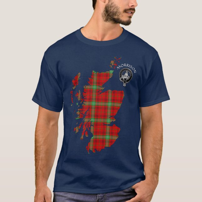 Clan Morrison Tartan Map & Crest T-Shirt (Devant)