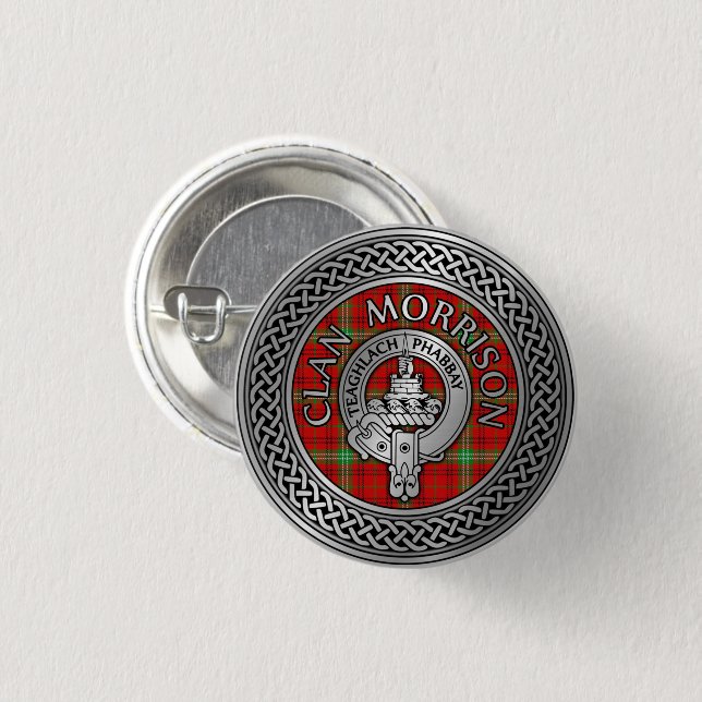 Clan Morrison Wappen & Tartan Knot Button (Vorne & Hinten)