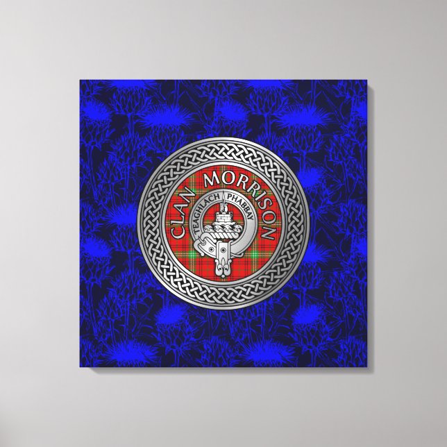 Clan Morrison Wappen & Tartan Knot on Thistle Leinwanddruck (Vorderseite)