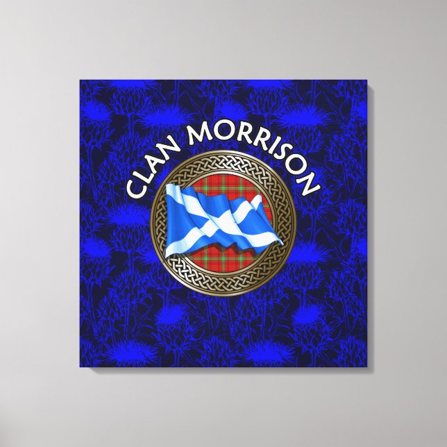 Clan Morrison Wappen & Tartan Knot on Thistle Leinwanddruck (Vorderseite)