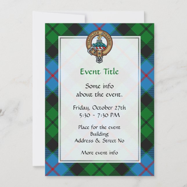 Clan Morrison Wappen über die Jagd auf Tartan Einladung (Vorderseite)