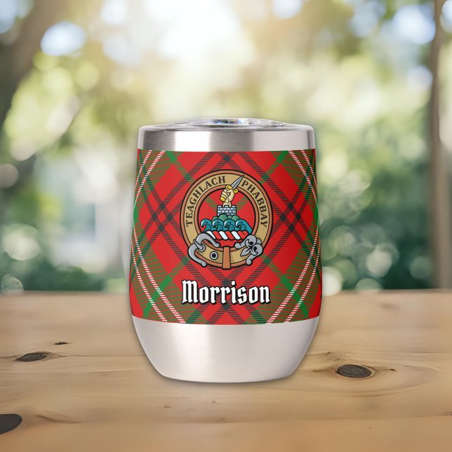 Clan Morrison Wappen über Red Tartan (Von Creator hochgeladen)