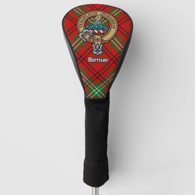 Clan Morrison Wappen über Red Tartan Golf Headcover (Vorderseite)