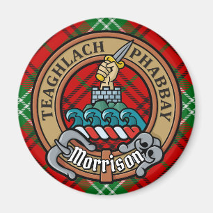 Clan Morrison Wappen über Red Tartan Magnet
