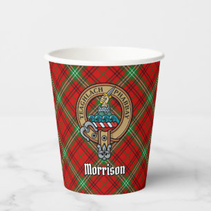 Clan Morrison Wappen über Red Tartan Paper Cups Pappbecher