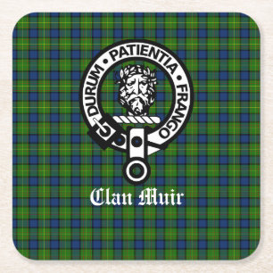 Clan Muir-Abzeichen und Tartan Rechteckiger Pappuntersetzer