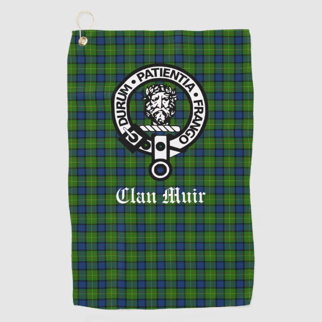 Clan Muir oder mehr Wappen Abzeichen & Tartan Golfhandtuch (Vorderseite)