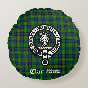 Clan Muir oder mehr Wappen Abzeichen & Tartan Rundes Kissen