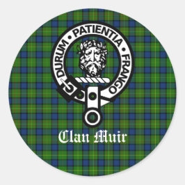 Clan Muir Wappen Abzeichen und Tartan Runder Aufkleber