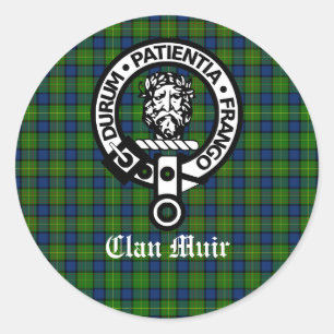 Clan Muir Wappen Abzeichen und Tartan Runder Aufkleber