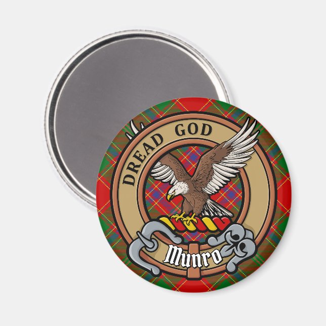 Clan Munro-Wappen über Tartan Magnet (Vorderseite/Rückseite)