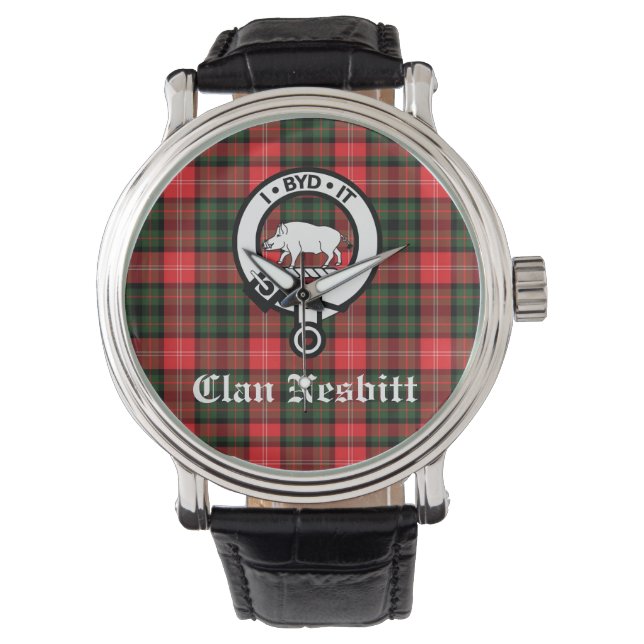 Clan Nesbitt Wappen Abzeichen & Tartan Personalisi Armbanduhr (Vorderseite)