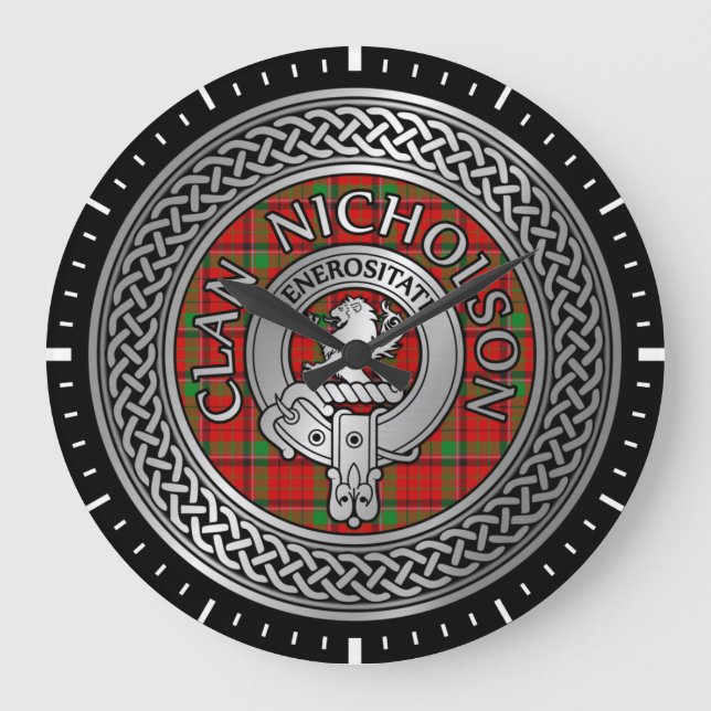 Clan Nicholson Wappen & Tartan Knot Große Wanduhr (Vorderseite)