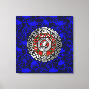 Clan Nicholson Wappen & Tartan Knot on Thistle Leinwanddruck