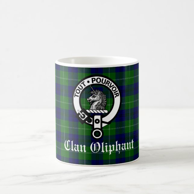 Clan Oliphant Wappen Abzeichen und Tartan Kaffeetasse (Mittel)