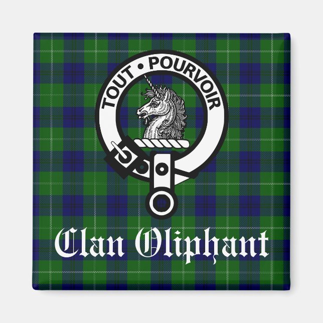 Clan Oliphant Wappen Abzeichen und Tartan Magnet (Vorne)