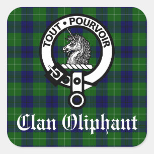 Clan Oliphant Wappen & Tartan Quadratischer Aufkleber