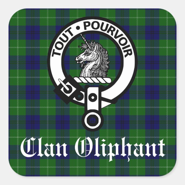 Clan Oliphant Wappen & Tartan Quadratischer Aufkleber (Vorderseite)