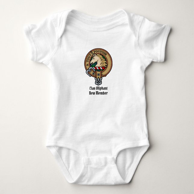 Clan Oliphant Wappen über Tartan Baby Bodysuit Strampler (Vorderseite)