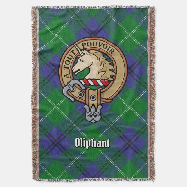 Clan Oliphant-Wappen über Tartan Decke (Vorderseite Vertikal)
