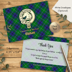 Clan Oliphant-Wappen über Tartan Folie Einladungspostkarte