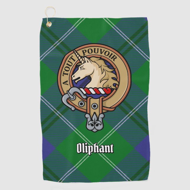 Clan Oliphant Wappen über Tartan Golf Towel Golfhandtuch (Vorderseite)