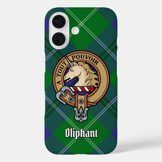 Clan Oliphant Wappen über Tartan iPhone Case (Rückseite)