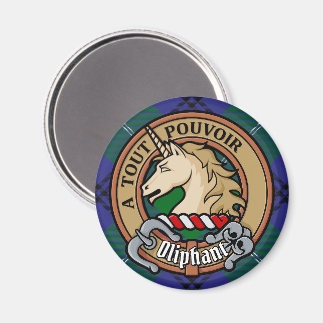 Clan Oliphant Wappen über Tartan Magnet (Vorderseite/Rückseite)