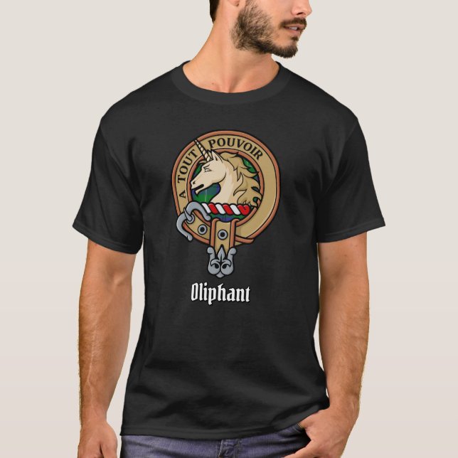Clan Oliphant Wappen über Tartan T - Shirt (Vorderseite)