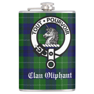 Clan Oliphant Wappenabzeichen und Tartan Flachmann