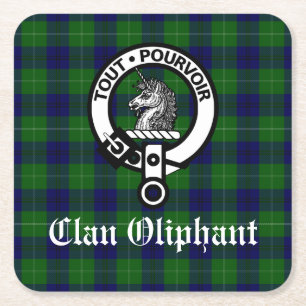Clan Oliphant Wappenabzeichen und Tartan Rechteckiger Pappuntersetzer