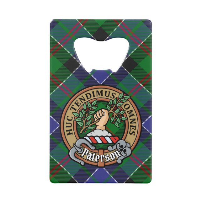 Clan Paterson Wappen über Tartan Geldbeutel Flaschenöffner (Vorderseite)